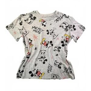 Disney Mickey Mouse Classic All Over Print Womens XL Gray Casual Soft Graphic T